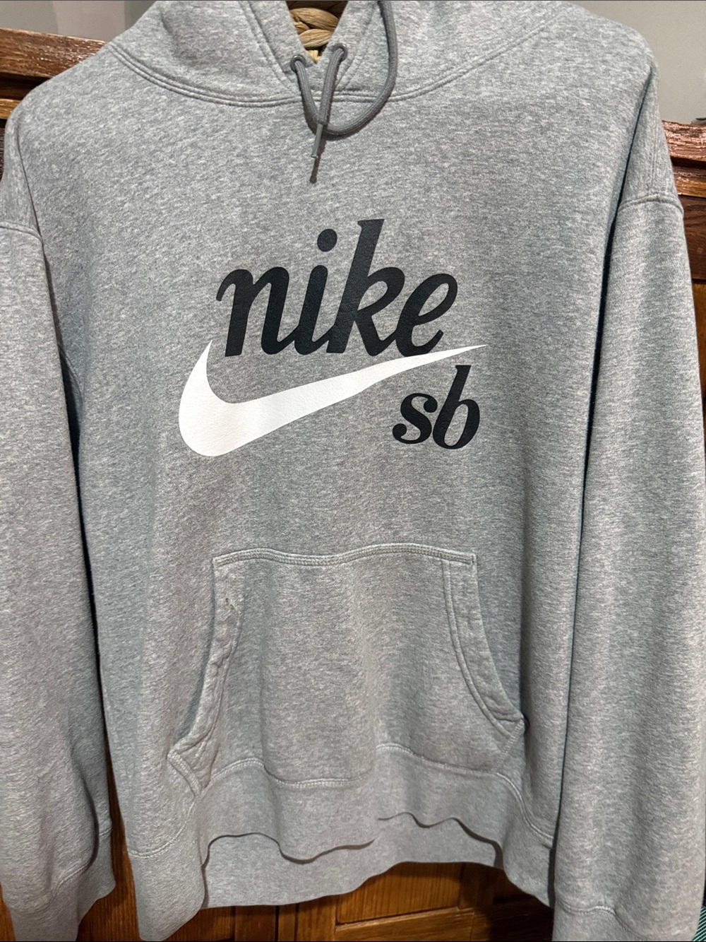 Nike SB Heather Gray Pullover Hoodie with White Swoosh